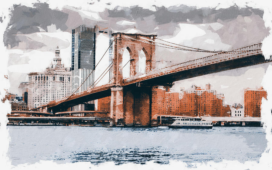 New York, Brooklyn Bridge - 04 Painting by AM FineArtPrints