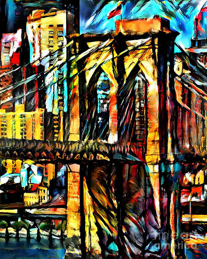 Bridge Mixed Media - New York Brooklyn Bridge In Brutalist Contemporary Abstract 20220623 v2 by Wingsdomain Art and Photography
