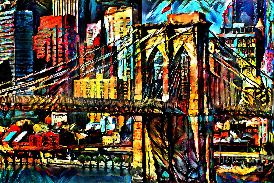 Bridge Mixed Media - New York Brooklyn Bridge In Brutalist Contemporary Abstract 20220623 by Wingsdomain Art and Photography