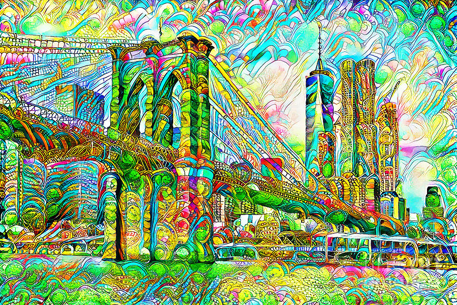 New York Brooklyn Bridge in Contemporary Vibrant Colorful Motif 20200509 Photograph by Wingsdomain Art and Photography