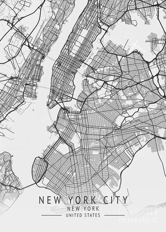 New York City - New York US Gray City Map Digital Art by Tien Stencil ...