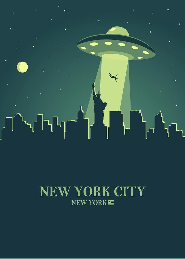 New York City 1 Skyline Ufo Night Digital Art