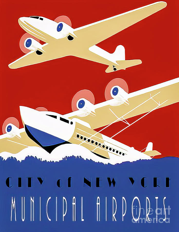 New York City Airports 1936 Art Deco Poster Drawing by M G Whittingham