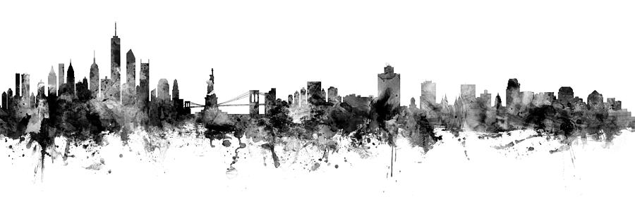 New York City and Salt Lake City Skylines Mashup Digital Art by Michael Tompsett