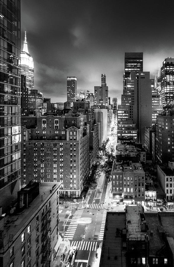 New York City At Night From The Rooftops - Black and White Photograph by Nicklas Gustafsson