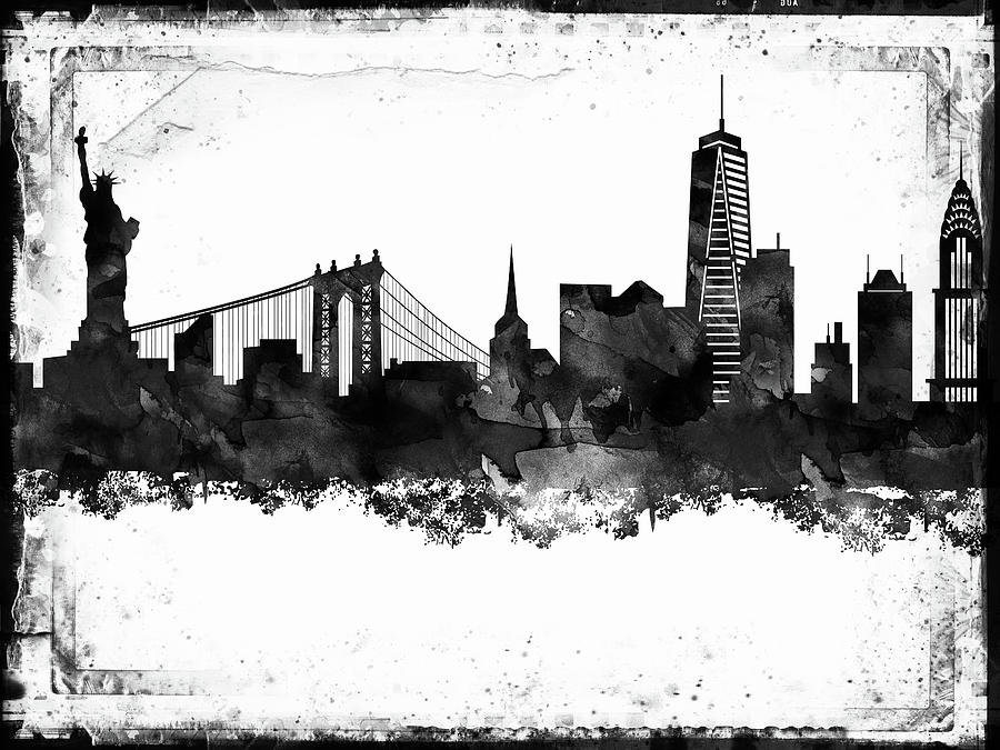 New York City Black White framed Skyline Digital Art by Chara Vasileiou