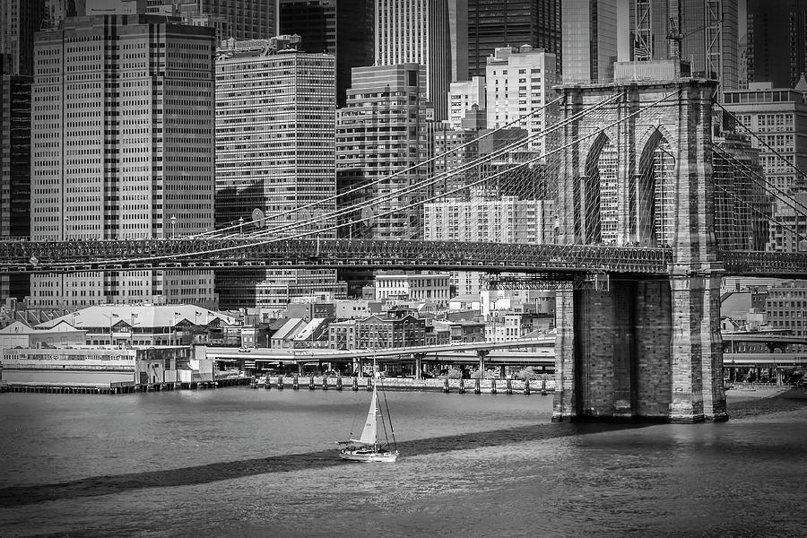 NEW YORK CITY Brooklyn Bridge and Manhattan Skyline - monochrome view Photograph by Melanie Viola