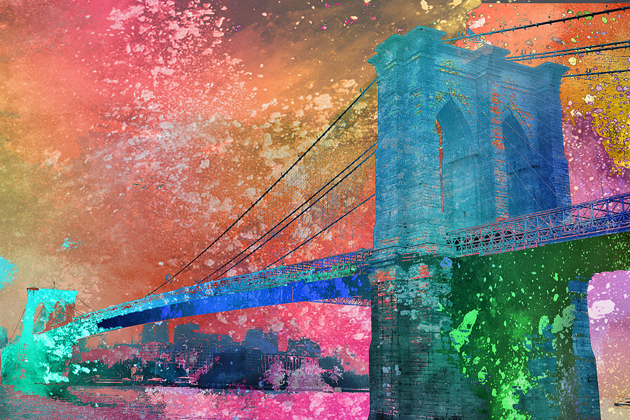 New York City Brooklyn Bridge Gold Painting by Tony Rubino