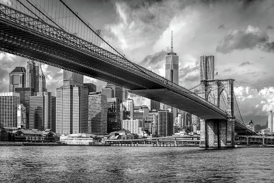 New York City Brooklyn Bridge Skyline Black and White Photograph by Christopher Arndt