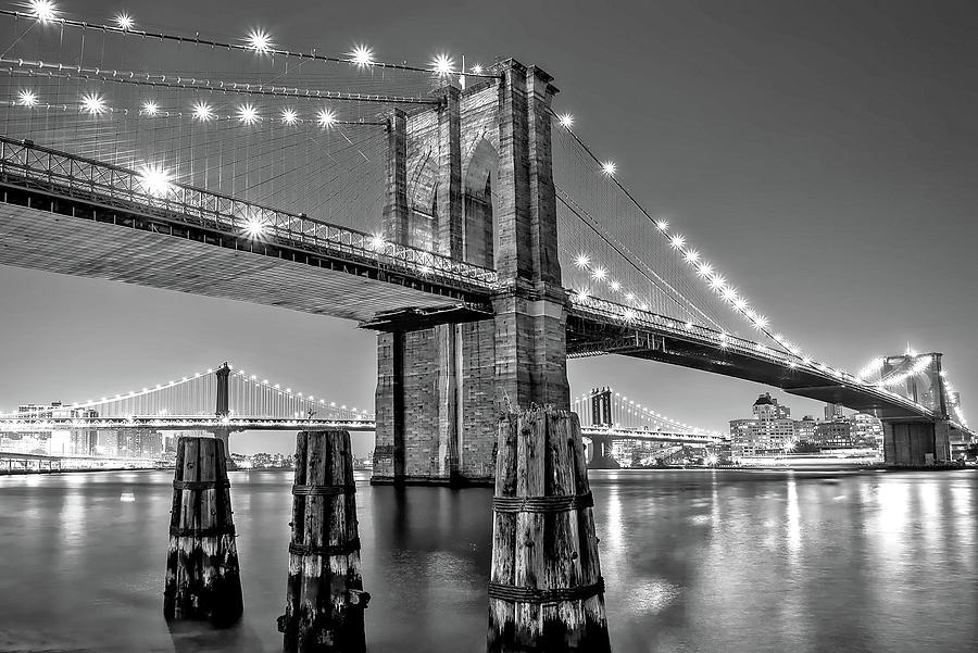 New York City Brooklyn Bridge Sunset Black and White Photograph by Christopher Arndt