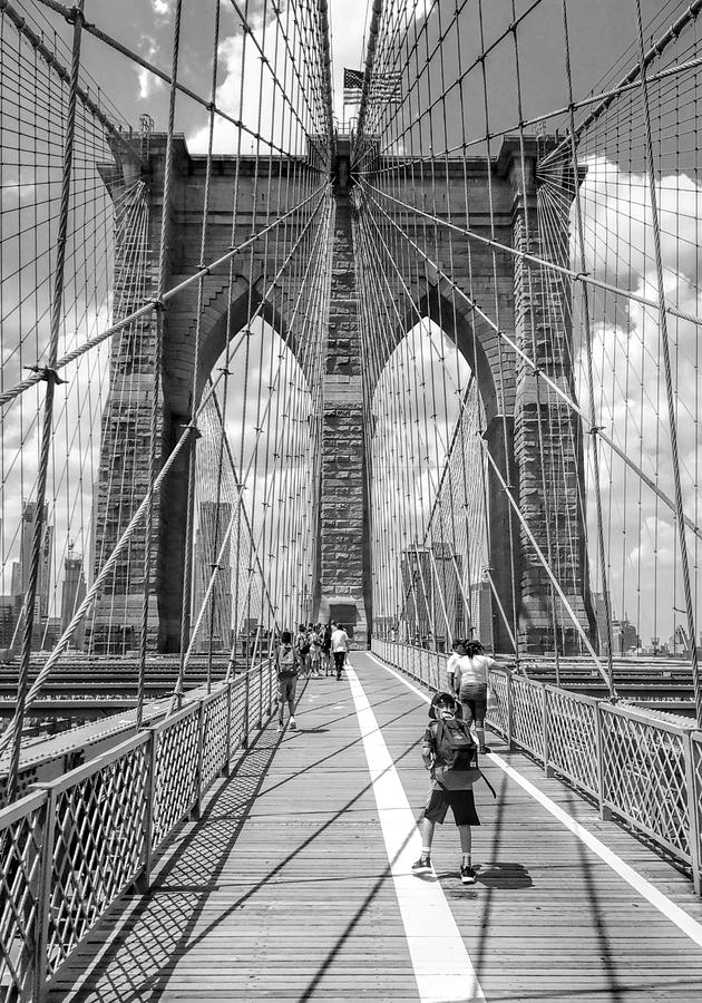 New York City Brooklyn Bridge Walkway Black and White Photograph by Christopher Arndt