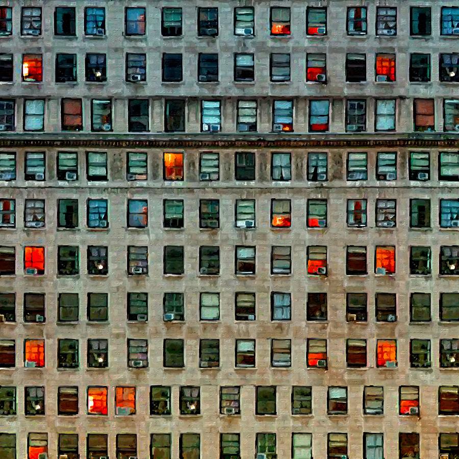 New York City Building Windows 3 Painting by Tony Rubino