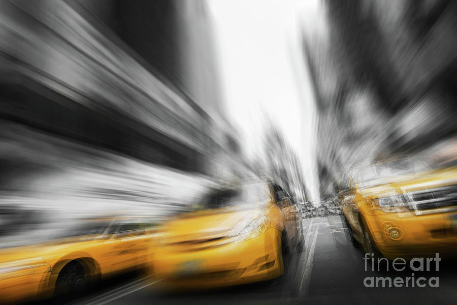 New York City cabs motion Photograph by Delphimages Photo Creations