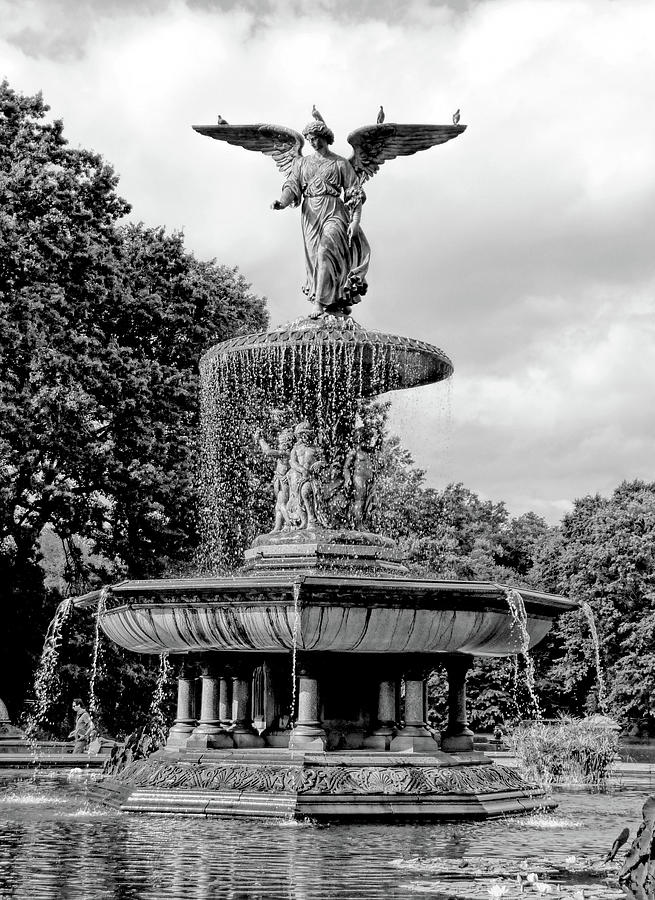 New York City Central Park Bethesda Fountain Black and White Photograph by Christopher Arndt