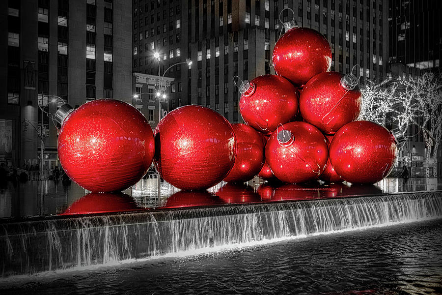 New York City Christmas BW Photograph by Susan Candelario