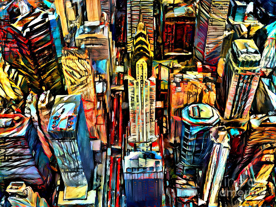 New York City Chrysler Building In Brutalist Contemporary Abstract 20220623 v2 Mixed Media by Wingsdomain Art and Photography