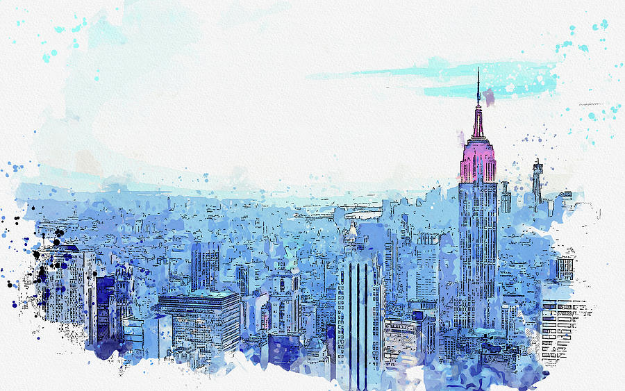 New York City Cityscape, Watercolor, By Ahmet Asar Painting