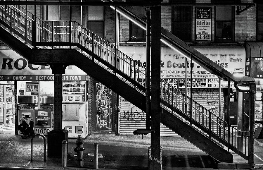 New York City Elevated Subway Stairs Black and White Photograph by Christopher Arndt