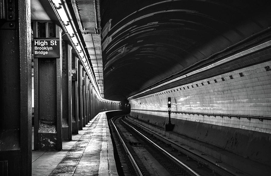 New York City Empty Subway Station Black and White Photograph by Christopher Arndt