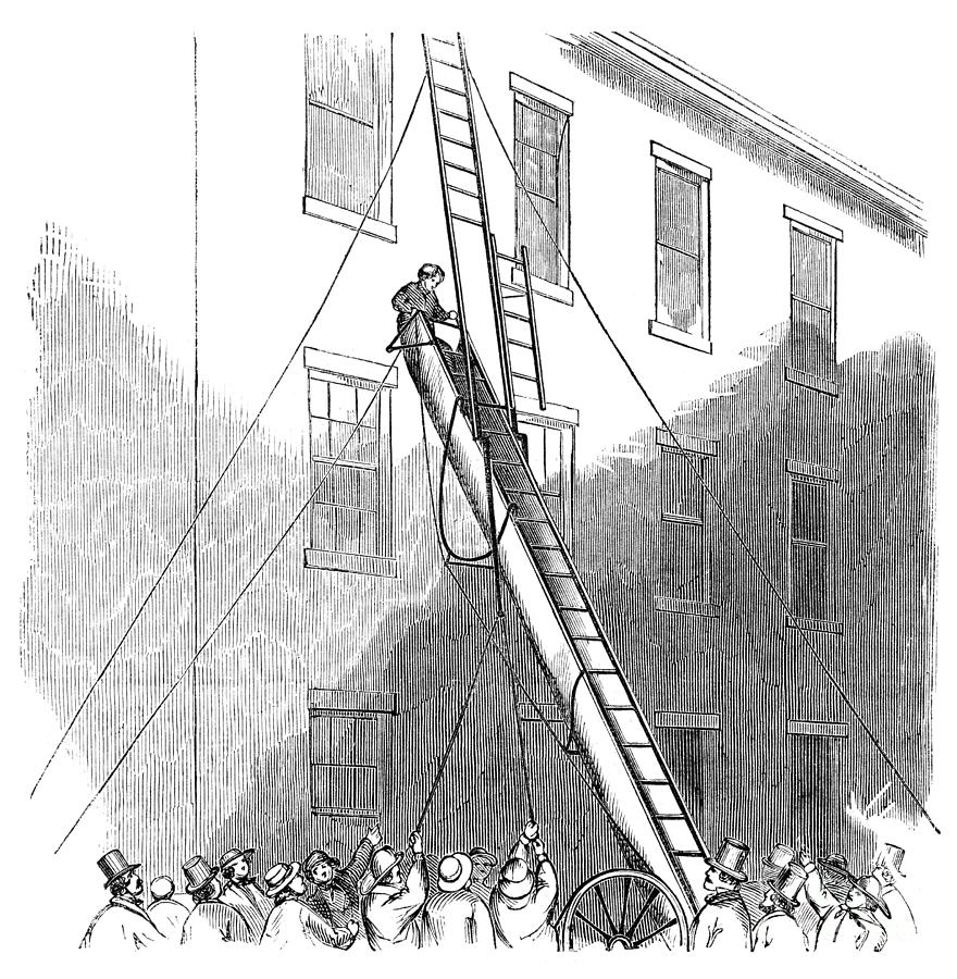 New York City Fire Escape, 1860 Drawing by Granger