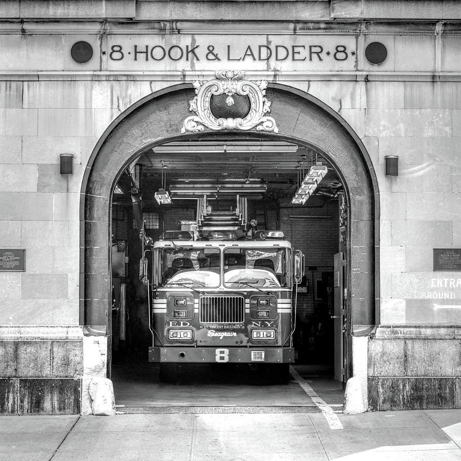 New York City Firehouse Company 8 Black and White Photograph by Christopher Arndt