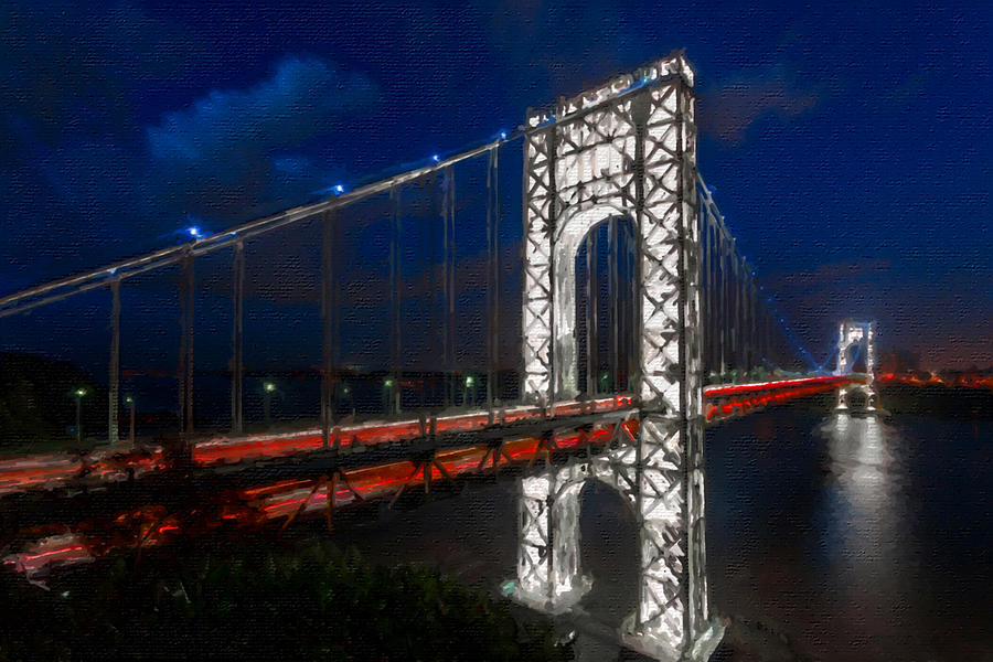 New York City George Washington Bridge Blue Graffiti Night Painting by Tony Rubino