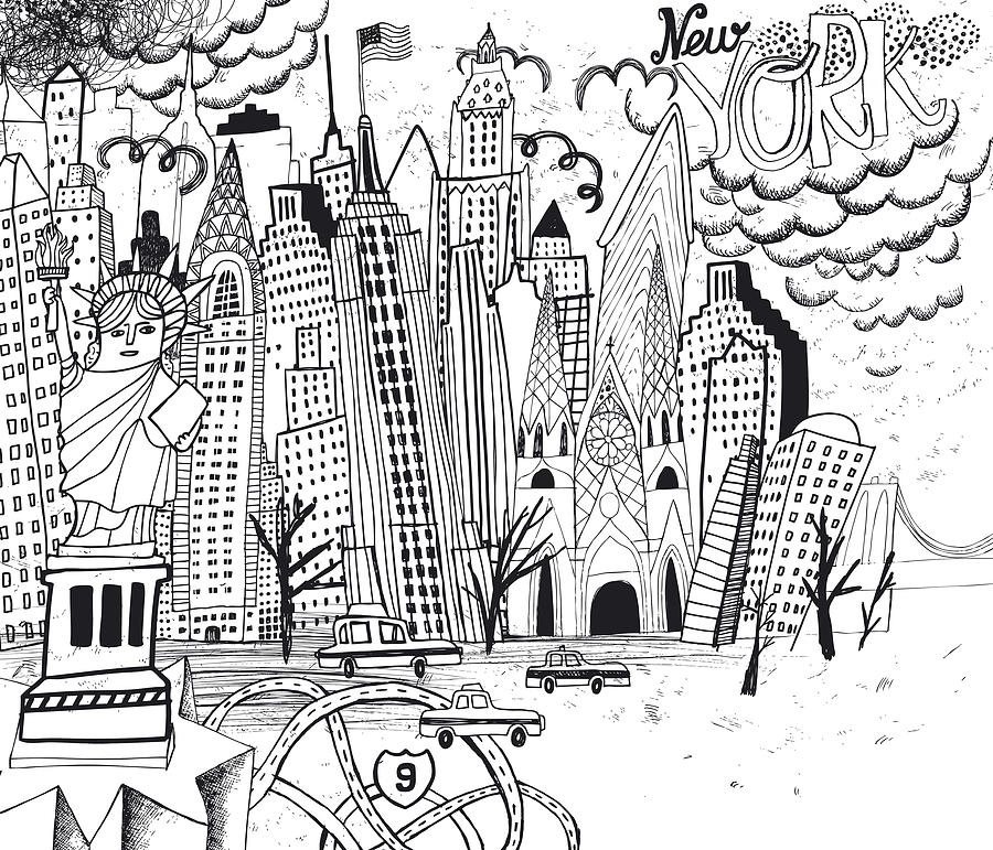New York City line art coloring page Drawing by Beastfromeast