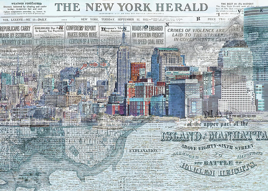 New York City Map And Newspaper Mixed Media by Dan Sproul New York City Map And Newspaper Mixed Media by Dan Sproul