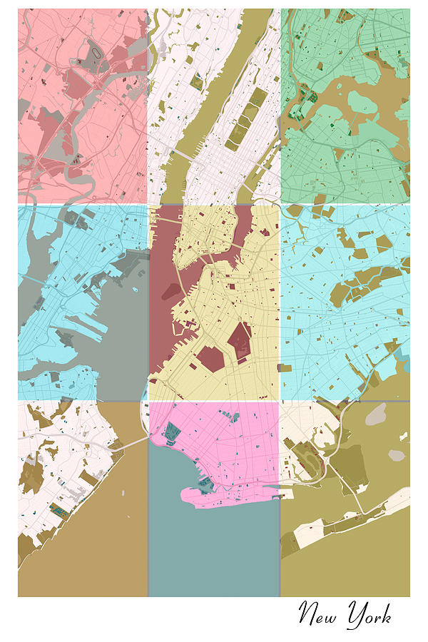 New York City New York city map pop art #001 Digital Art by Dandi