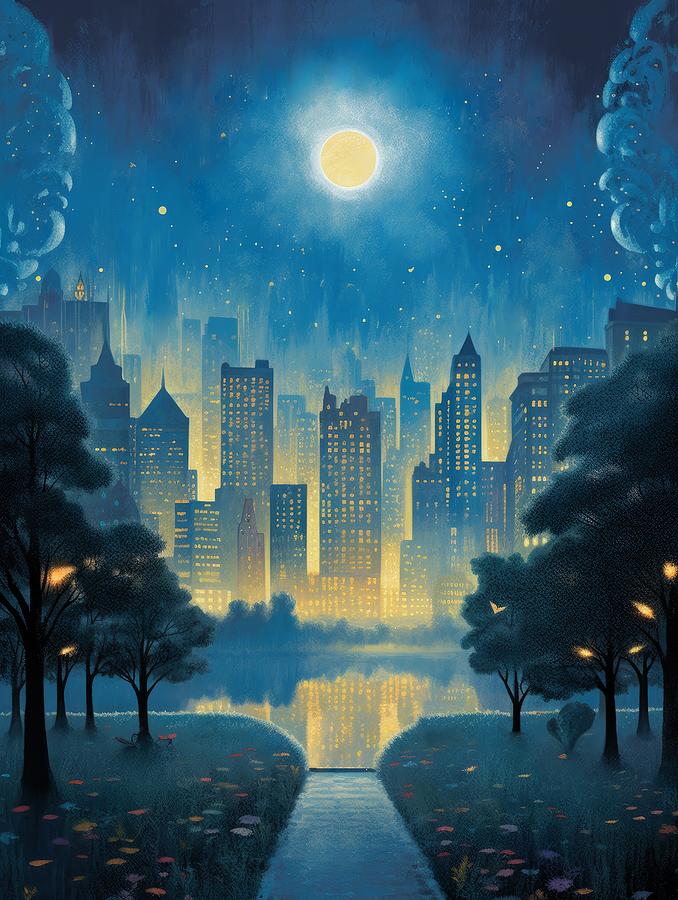 New York City Night Painting by Land of Dreams - Fine Art America