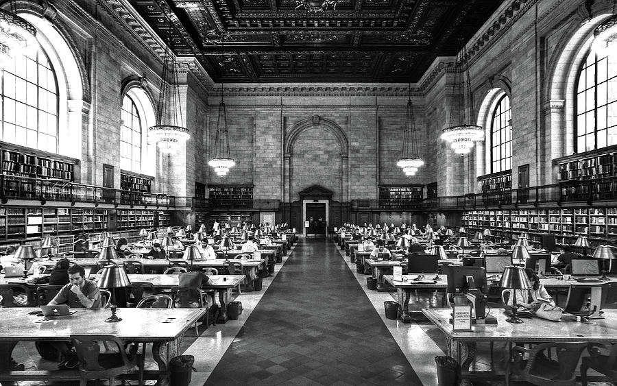 New York City Photograph - New York City Public Library Rose Reading Room Black and White by Christopher Arndt