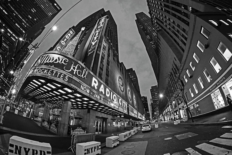 New York City Radio City Music Hall at Christmas Black and White Photograph by Toby McGuire
