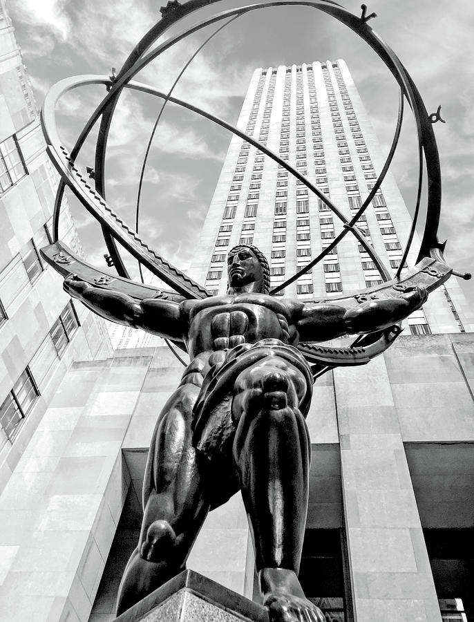 New York City Rockefeller Center Atlas The Titan Black and White Painting by Christopher Arndt