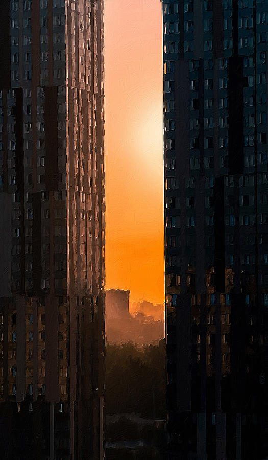 New York City Rooftops Sunset Sunrise Building Buildings Painting