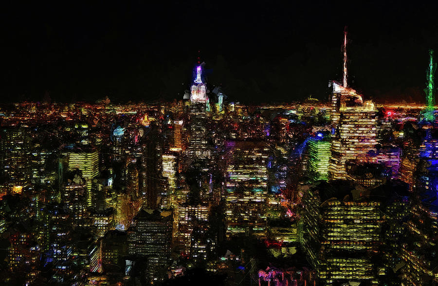 New York City Skyline At Night Painting by Dan Sproul