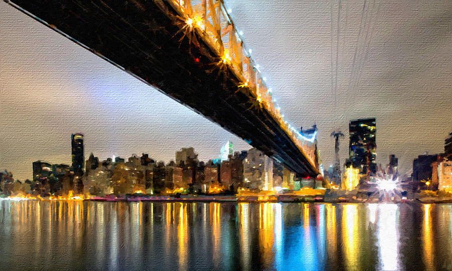 New York City Skyline Bridge Painting by Tony Rubino