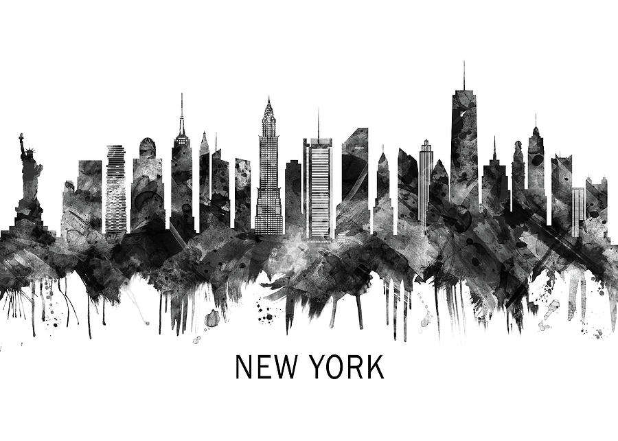 new york city skyline black and white