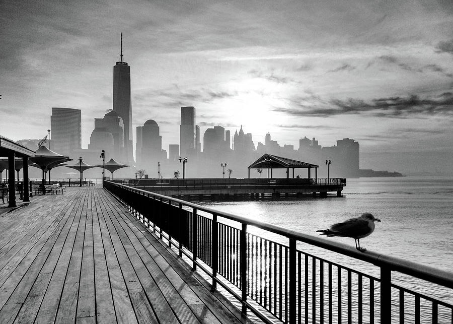 New York City Skyline Jersey City View Black and White Photograph by Christopher Arndt