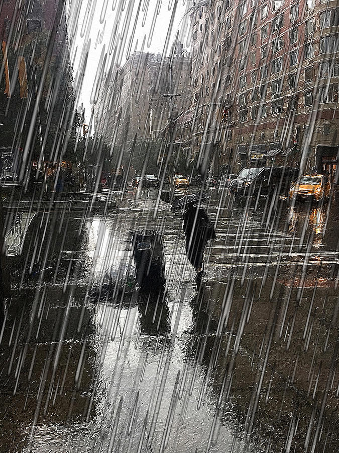New York City Skyline Rain Storm Dark Day Painting by Tony Rubino