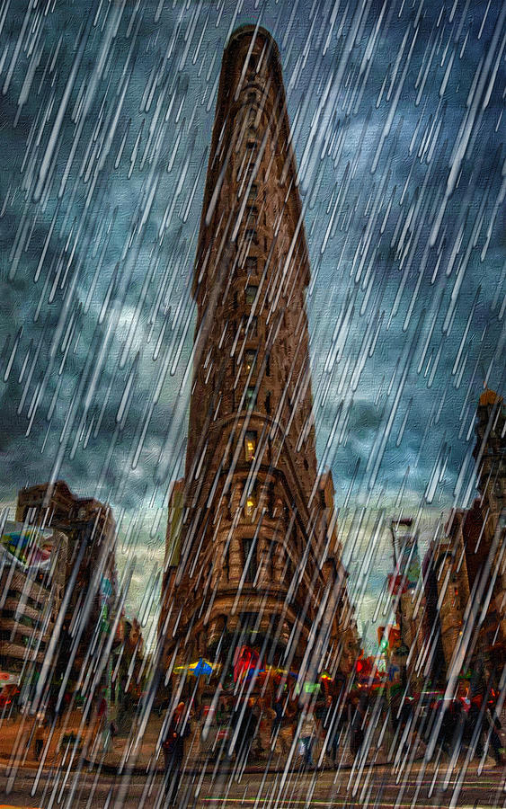 New York City Skyline Rain Storm Flat Iron Building Painting by Tony Rubino