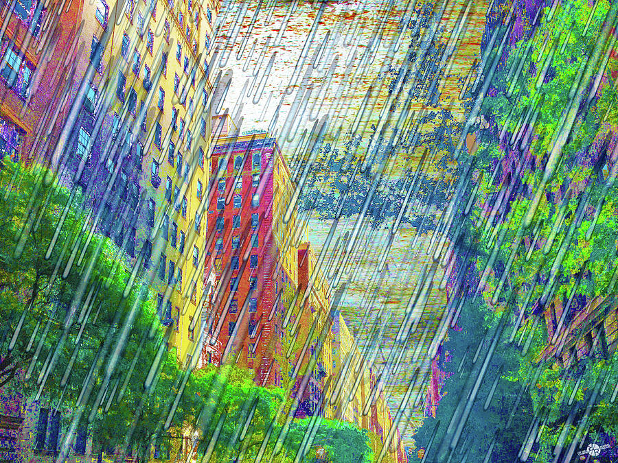 New York City Skyline Rain Storm Sky Trees Painting by Tony Rubino
