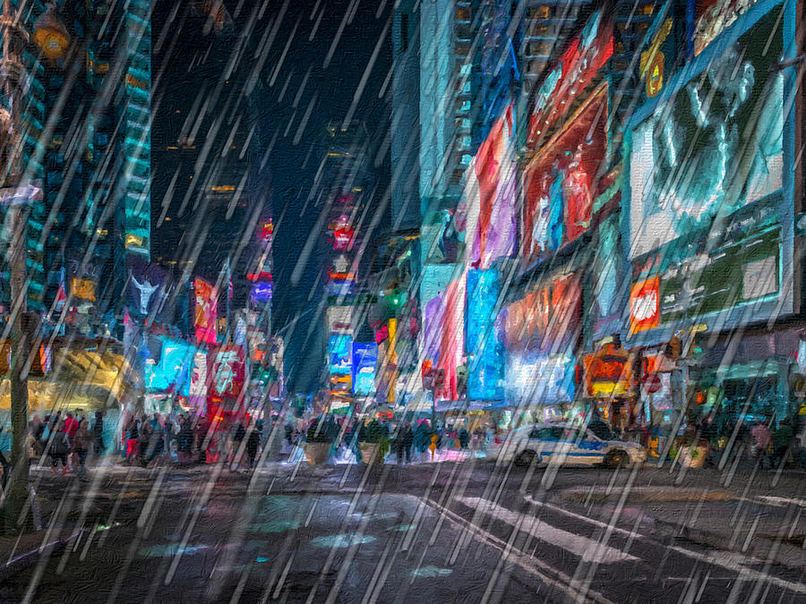 New York City Skyline Rain Storm Times Square Painting