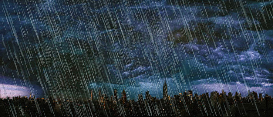 New York City Skyline Rain Storm Painting by Tony Rubino