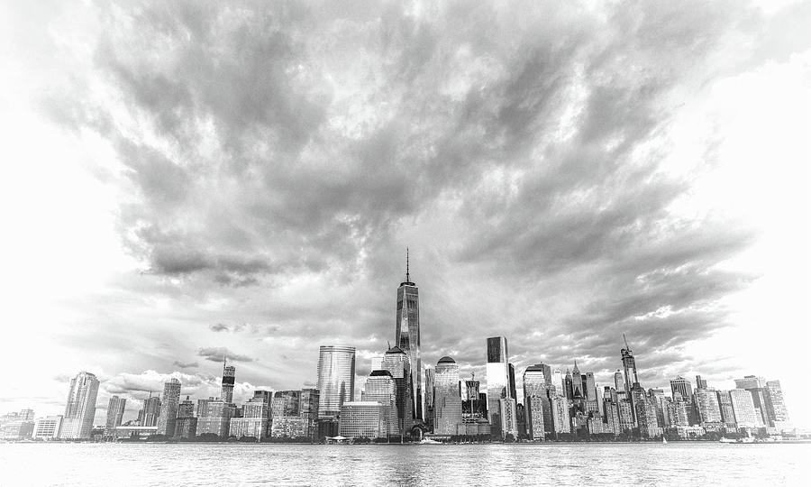 New York City Skyline Sunset Black and White Photograph by Christopher Arndt