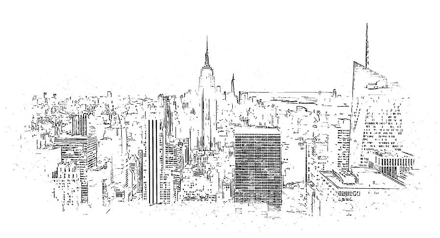 New York City skyline with skyscrapers, pencil drawing Digital Art by Maria Kray