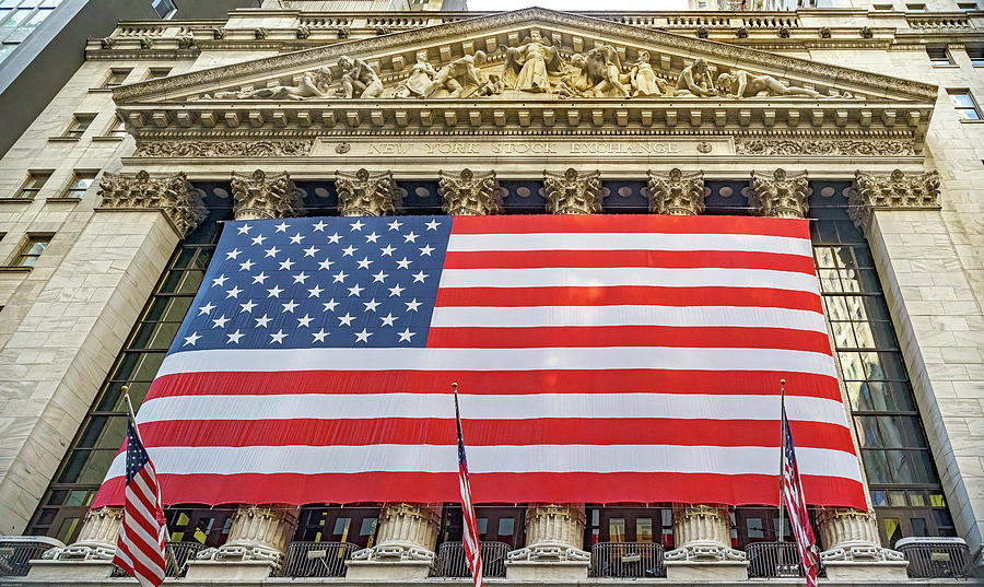 New York City Stock Exchange Building And The American Flag Photograph