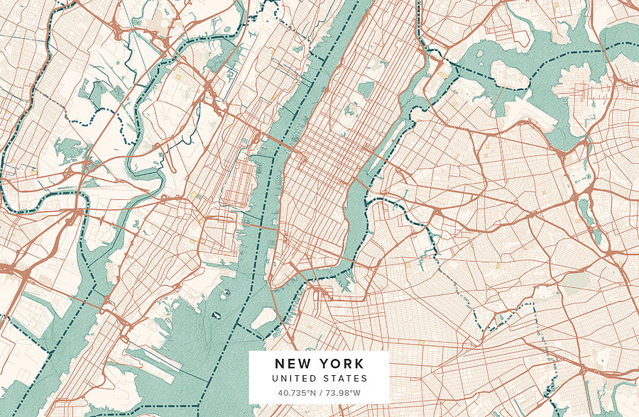 New York City Street Map Landscape Nautical Painting By Boomba