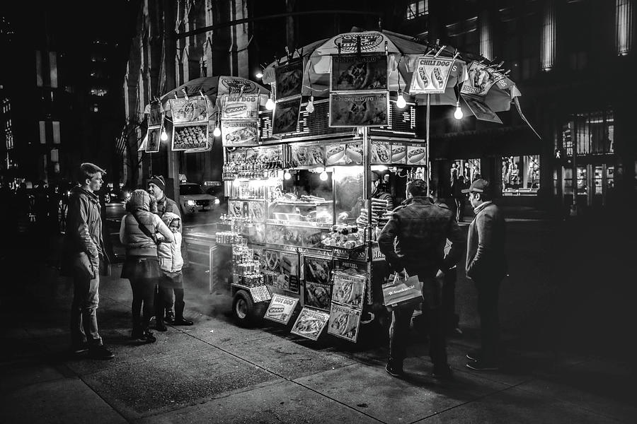 New York City Street Vendor Black and White Painting by Christopher Arndt