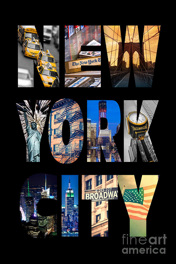 New York City letters and photocollage Photograph by Delphimages Photo Creations