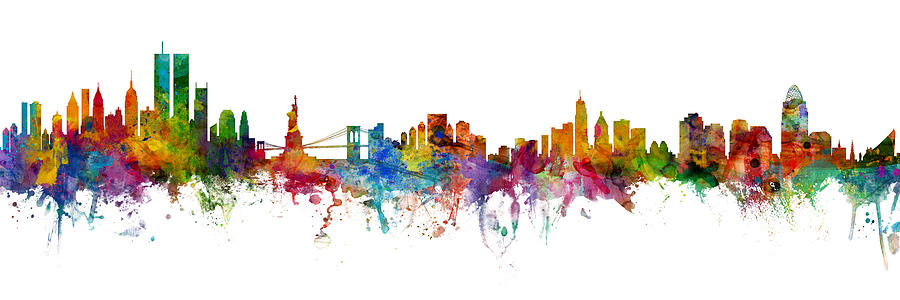 New York City Twin Towers and Cincinnati Skyline Mashup Digital Art by Michael Tompsett